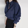 市舶司廓形质感 韩国女装春polo领纯色宽松长袖衬衫