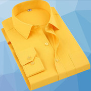 春秋长袖衬衫男青年职业工装休闲纯黄色衬衣男寸衫打底加肥加大码