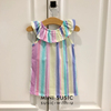 9个月-6岁女童彩色竖条纹荷叶领纯棉无袖连衣裙