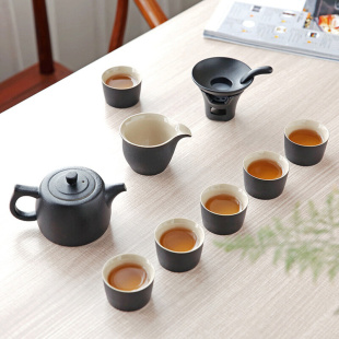 石财记整套家用日式茶具，茶壶茶杯粗陶黑陶功夫，茶具套装茶碗茶海