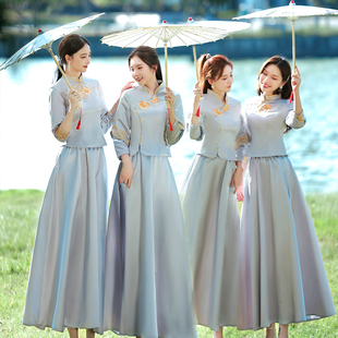 中式伴娘服姐妹团中国风2024冬季结婚礼服裙女高级感大码秀禾