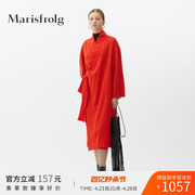 marisfrolg玛丝菲尔纯羊毛春季女装，红色中长款风衣外套