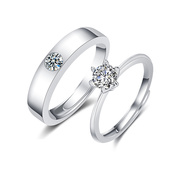 glten莫桑石钻戒(石钻戒)对戒纯银情侣戒指，求婚订婚轻奢小众指环生日礼物