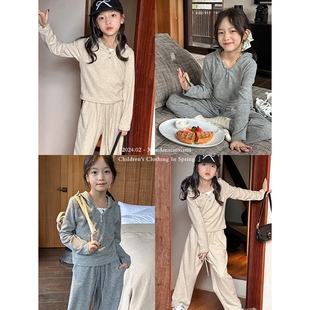 韩国春装女童时髦洋气垂感套装，儿童三件套=吊带，+长袖t恤+休闲长裤
