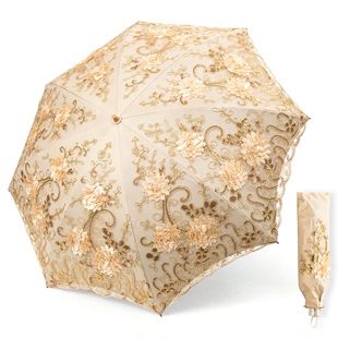 太阳伞遮阳雨伞女蕾丝刺绣公主洋伞晴雨伞两用折叠防晒伞雅丽牡丹