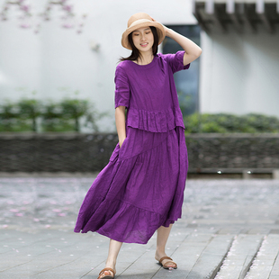 忘城9501座/紫罗兰/2021春夏季紫色阿苏特染色气质复古连衣裙