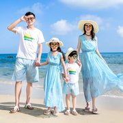 沙滩亲子装一家三口海边度假母女装沙滩，裙波西米亚连衣裙长裙女童