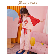 顶瓜瓜女童睡衣卡通印花撞色拼接可爱草莓蝙蝠袖中大童套装2022年