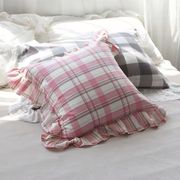 ins纯棉靠垫全棉水洗棉沙发抱枕，床头靠垫方形，靠枕公主风格子含芯