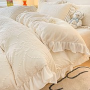 韩式公主风雕花牛奶绒，床上四件套珊瑚绒，冬季加厚双面加绒被套床单
