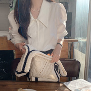 法式大码长袖白色衬衫女春秋设计感泡泡袖衫气质通勤上衣女装
