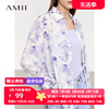 Amii2024夏通勤风宽松中长抽象印花梭织前短后长雪纺衫女上衣