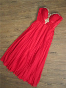 1119a大红色雪纺抹胸外贸长款裙，晚礼服裙宴会，新娘结婚敬酒服气质