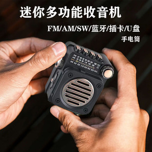 迷你蓝牙收音机多波段fmamsw插卡小音响，u盘mp3播放器可充电手电