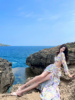 泰国旅行拍照穿搭海边度假沙滩长裙超仙女碎花露腰斜肩开叉连衣裙