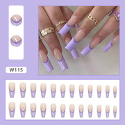 长款芭蕾甲紫色简约轻奢防水假指甲24片美甲贴片可可拆卸nail