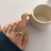 韩国s925银戒指女时尚，个性复古泰银链条食指，戒拼接几何指环手饰