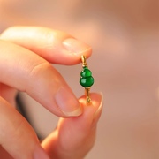 天然A货翡翠老坑冰种辣绿满绿葫芦戒面镶嵌18k金戒指