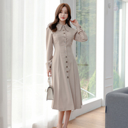 欧韩女装长袖连衣裙女韩版OL气质风衣收腰中长款Polo领衬衫裙