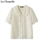拉夏贝尔/La Chapelle新中式国风娃娃领短袖衬衫女夏款设计感上衣