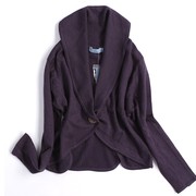 羊毛针织衫女短款修身显瘦高贵紫色毛衣开衫外套一粒扣含毛48