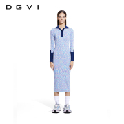 DGVI2023秋款小香气质风POLO拼接蓝粉色渐变针织连衣裙法式连衣裙