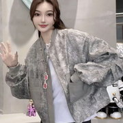 欧港妮2025春季新款真皮皮衣女短款圆领绵羊皮夹克外套宽松显瘦潮