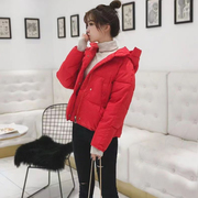 红色加厚小棉袄羽绒棉服，女2023冬季短款宽松通勤学生棉衣外套