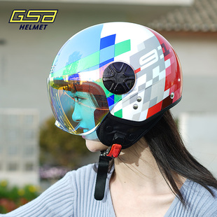 gsb电动摩托车头盔男女款式，半盔夏季透气轻便个性时尚酷机车252