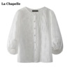拉夏贝尔lachapelle白色泡泡袖，娃娃衫衬衣女，夏宽松(夏宽松)衬衫上衣