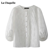 拉夏贝尔/La Chapelle白色泡泡袖娃娃衫衬衣女夏宽松衬衫上衣