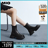 MIO米奥2023冬季圆头拼色高跟切尔西靴后拉链英伦风显瘦短靴女靴