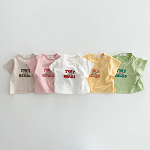婴儿T恤棉质薄款个月上衣休闲字母印花吸汗男女宝宝短袖纯棉夏季