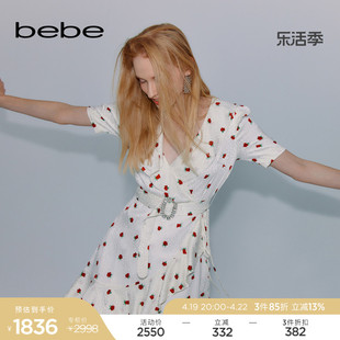 bebe春夏系列，桑蚕丝碎花，印花连衣裙250049