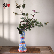 景德镇陶瓷花瓶复古风中式摆件方形花樽佛堂，客厅五供手绘青花斗彩