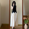 夏季黑白拼色荷叶边无袖连衣裙轻奢简约气质高级感长裙 M4027