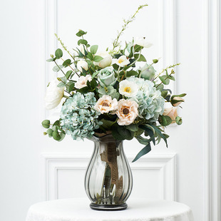 马卡龙(马卡龙)色，客厅仿真花束绢花假花摆放陶瓷花瓶室内装饰花卉套装摆件
