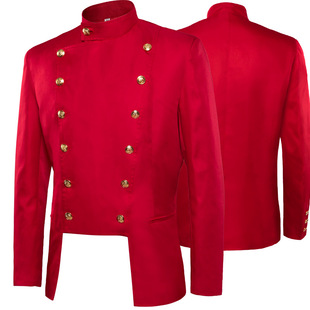 英伦宫廷王子礼服双排扣立领西装，男欧美夹克外贸休闲大码红色外套