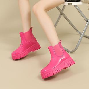 厚底雨鞋女糖果色，时尚外穿防水防滑中筒套鞋时髦雨靴女士