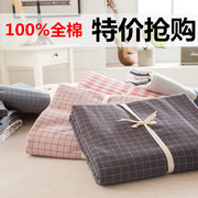 日式水洗棉纯棉床单学生宿舍双人，纯色格子床笠被套全棉被单件定制