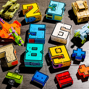 数字合体变形玩具恐龙机器人男孩，金刚汽车益智5百变4字母6岁儿童3