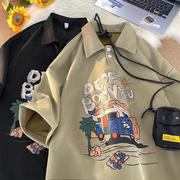 美式polo衫男短袖夏季重磅，欧美高街衣服衬衫，潮流潮牌宽松日系t恤