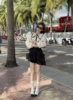 MIDO家 韩国东大门女装2024春季娃娃领拼色短款长袖针织衫