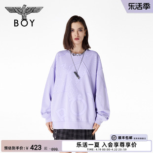 BOYLONDON潮牌情侣款香芋紫oversize老鹰印花圆领套头卫衣N03022