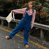 韩国女装lag2023冬季纯色水洗，磨白背带百搭时尚连体牛仔长裤