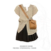 大码胖妹妹韩系学院风条纹，木耳边娃娃短袖，衬衫+高腰百褶短裙套装