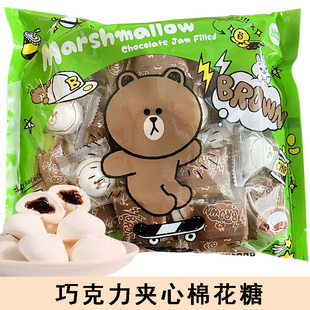香港购进口布朗熊朱古力棉，花糖巧克力夹心棉花糖果休闲小零食180g