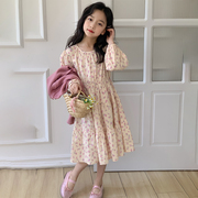 女童春装长袖公主连衣裙，2024韩版女宝碎花，裙子洋气春秋两件套