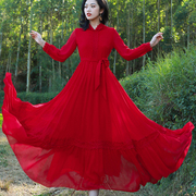大红色连衣裙女2023沙滩裙高端异域风情旅游度假红裙沙漠长裙