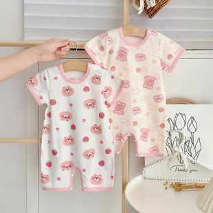 女宝宝夏季短袖，哈衣婴儿新生儿纯棉连体衣睡衣，小童0-2岁薄款夏装
